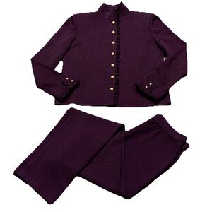 St. John Collection Santana Gold Button Jacket Pants Suit 2 PC Set Size 6 Purple